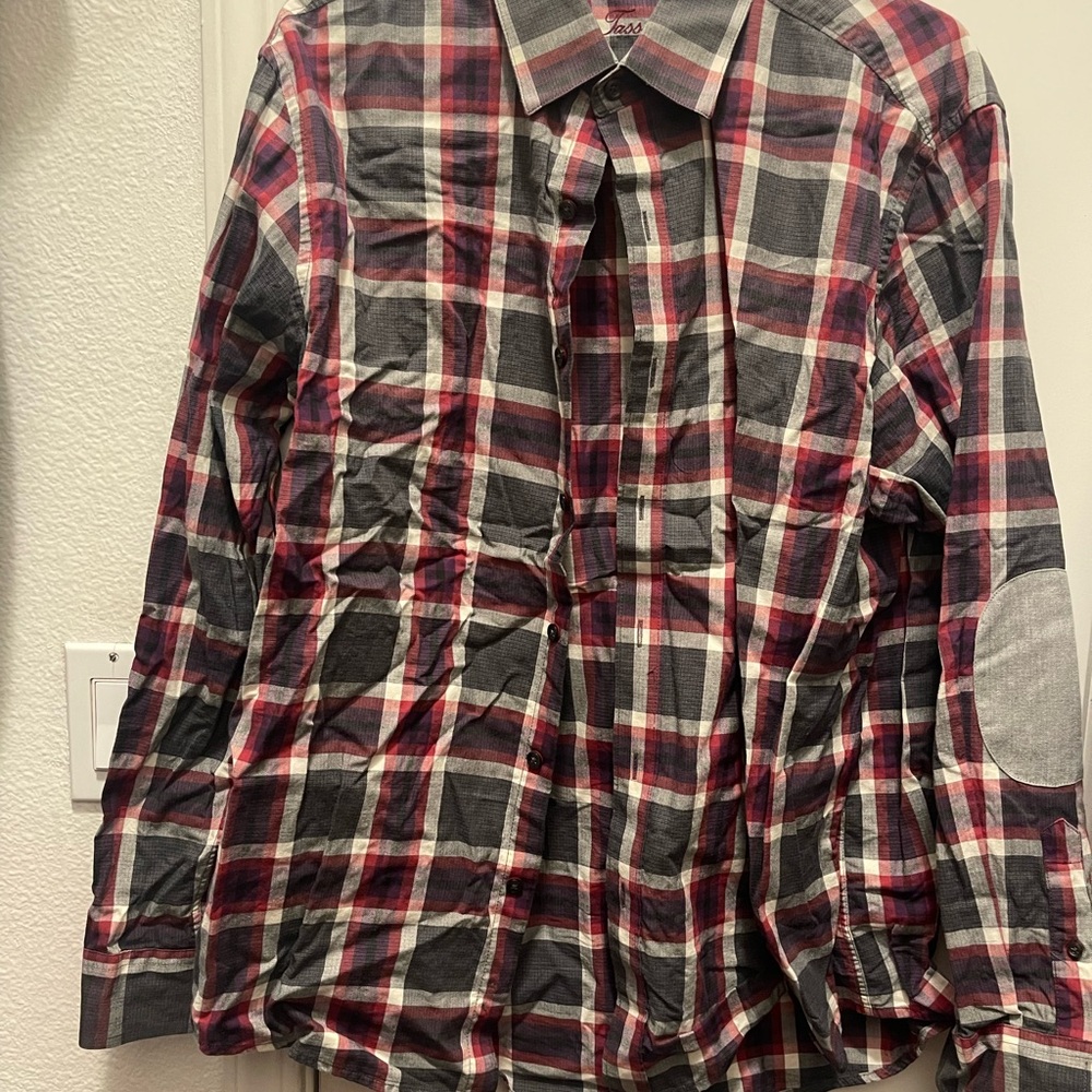 Men's Plaid Shirt - Red and Gray